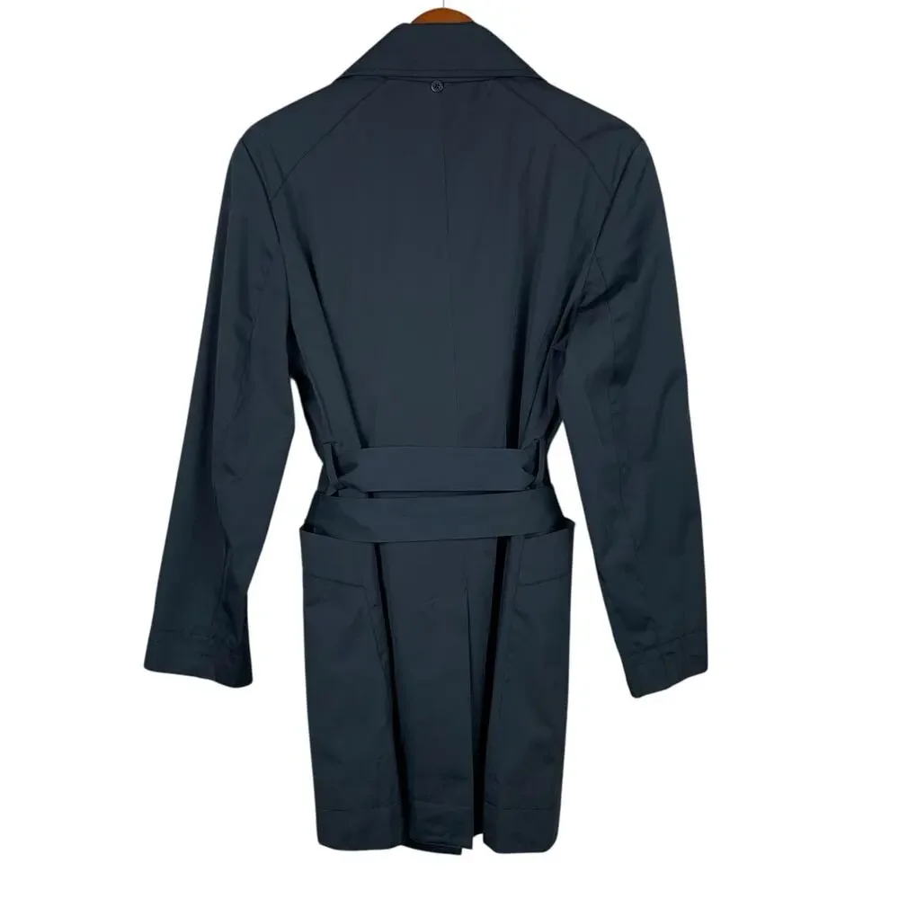 Michael Michael Kors Mid Length Trench Coat Black Belt Button Front Women's L - Picture 6 of 12